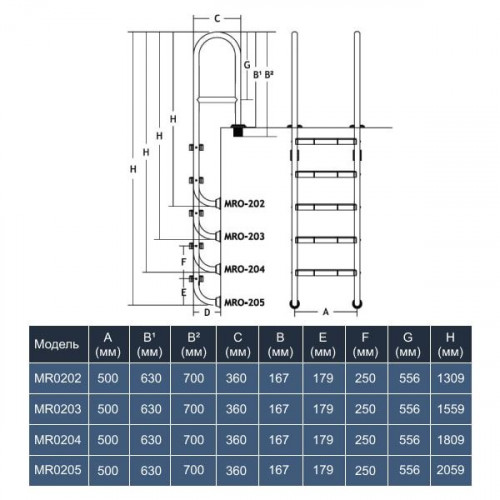 Лестница Aquaviva Muro MU-415 (4 ступ.), усиленный